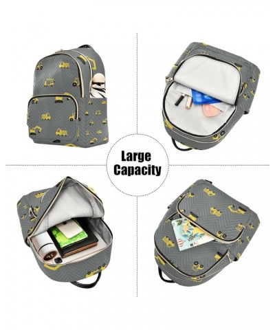 Yellow Tractor Crane and Truck Grey Backpack for Women Shoulder Bag Lightweight Small Backpack Casual Daypack for Travel Mini...