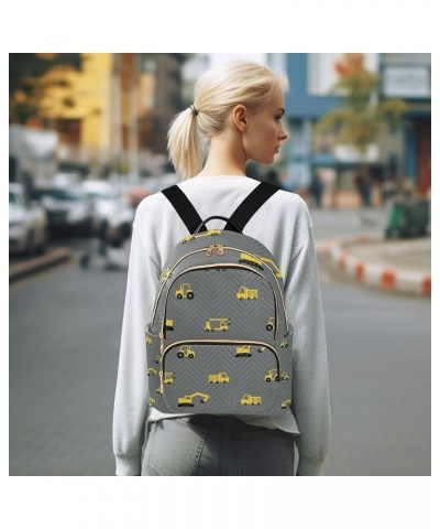 Yellow Tractor Crane and Truck Grey Backpack for Women Shoulder Bag Lightweight Small Backpack Casual Daypack for Travel Mini...