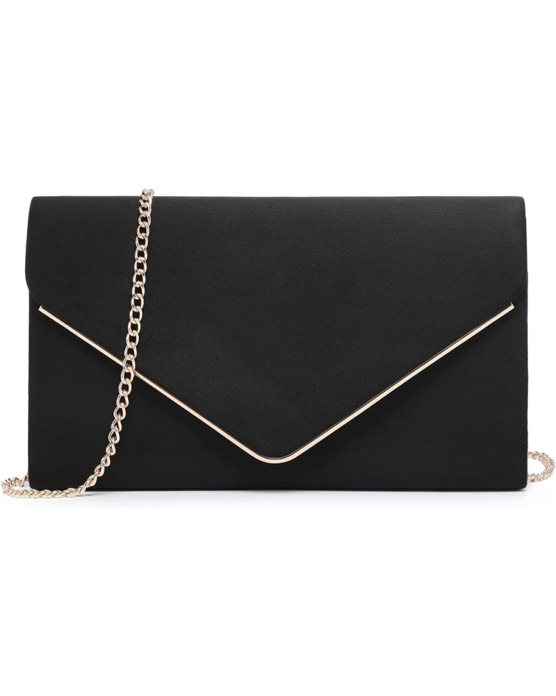 Women Faux Suede Evening Clutch Bags Formal Party Clutches Wedding Purses Cocktail Prom Clutches 1-(gold Hardware) Black $10....