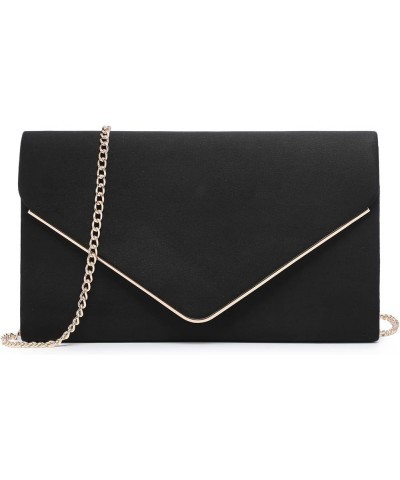 Women Faux Suede Evening Clutch Bags Formal Party Clutches Wedding Purses Cocktail Prom Clutches 1-(gold Hardware) Black $10....