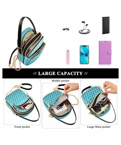 Mermaid Scales Blue Crossbody Bags for Women Quilted Chain Crossbody Purses Trendy Summer Cross Body Phone Purse Handbag $13....