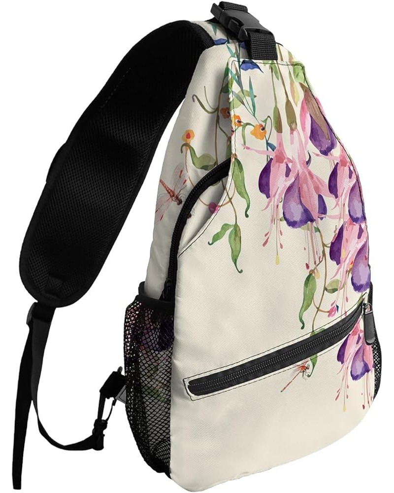 Sling Bag Crossbody Bag for Women Men Hand Drawn Yellow Flowers Floral Leaves Line Pattern Waterproof Hiking Backpack Lightwe...