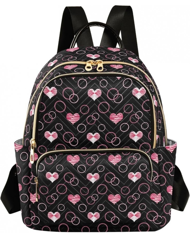 Mini Backpack Purse for Women Lightweight Girls Small Size Retro Red Hearts and Circles School Teens College Traveling Medium...