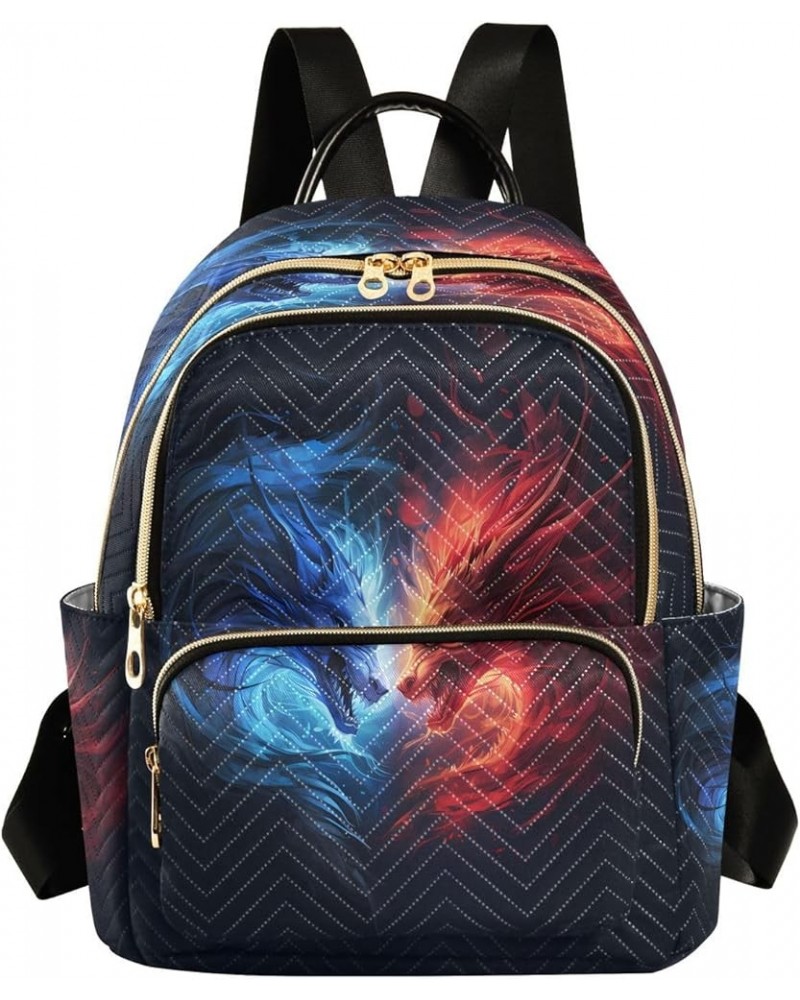 Fashion Backpack Mini Backpack Purse Casual Daily Backpack Blue Red Dragon for Travel for College Work Medium $19.00 Backpacks