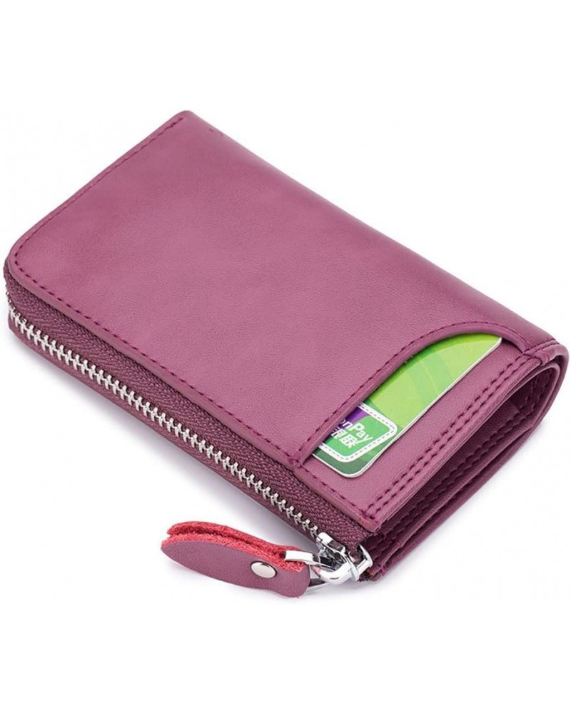 Women Wallet Small Genuine Leather Men Zipper Key Case Credit Card Holder Organizer (Rosa Purple) Rosa Purple $11.33 Wallets