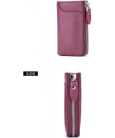 Women Wallet Small Genuine Leather Men Zipper Key Case Credit Card Holder Organizer (Rosa Purple) Rosa Purple $11.33 Wallets