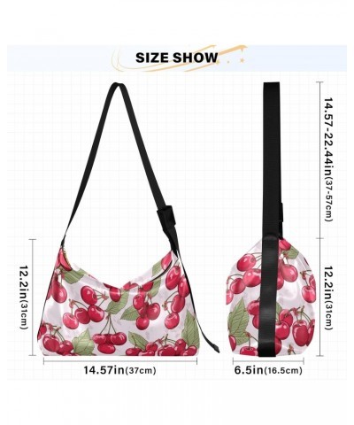 Pink Cherry Tiled Pattern Women Leather Handbags Hobo Leather Purse Women Shoulder Bag with Adjustable Shoulder Strap for Wor...