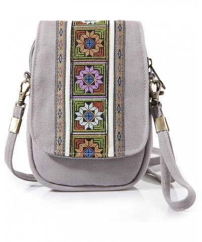 Embroidery Canvas Crossbody Bag Cell phone Pouch Coin Purse for Women A001 - Size Basic - Light Grey $9.40 Crossbody Bags