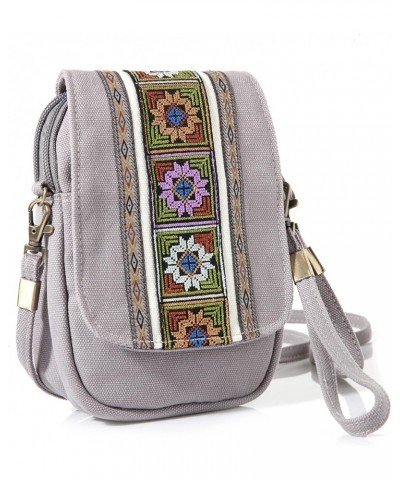 Embroidery Canvas Crossbody Bag Cell phone Pouch Coin Purse for Women A001 - Size Basic - Light Grey $9.40 Crossbody Bags