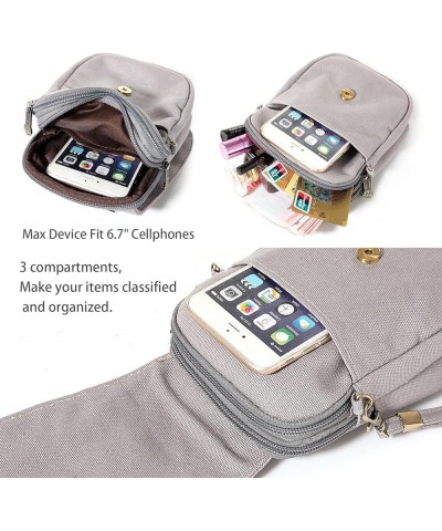 Embroidery Canvas Crossbody Bag Cell phone Pouch Coin Purse for Women A001 - Size Basic - Light Grey $9.40 Crossbody Bags