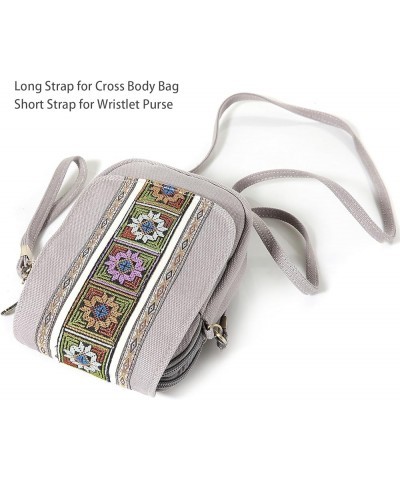 Embroidery Canvas Crossbody Bag Cell phone Pouch Coin Purse for Women A001 - Size Basic - Light Grey $9.40 Crossbody Bags