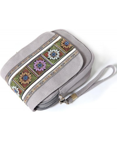 Embroidery Canvas Crossbody Bag Cell phone Pouch Coin Purse for Women A001 - Size Basic - Light Grey $9.40 Crossbody Bags