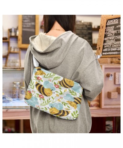 Bee Floral Plush Shoulder Bag Furry Tote Handbag Purse Faux Fur Crossbody Bag for Women $13.19 Shoulder Bags