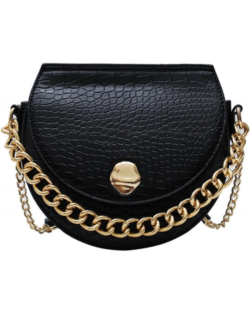 Ladies Top-Handle Bag, Leather Crocodile Pattern Chain Handbag, Adjustable Shoulder Strap Shell Crossbody Black $22.55 Handbags