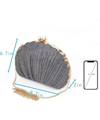 Seashell Shape Purse Sequins Leather Crossbody Shoulder Bag Mini Chain Purse Pleated-dark Grey $20.99 Evening Bags