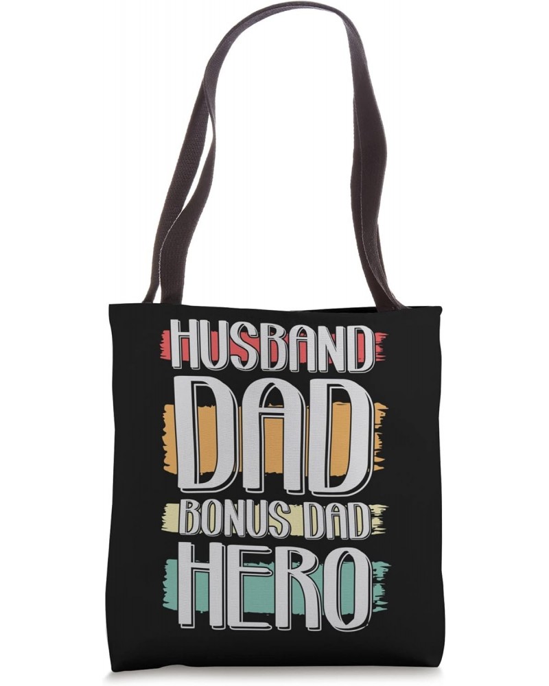 Husband Bonus Dad Hero Fathers Day Funny Retro Bonus Dad Tote Bag $12.04 Totes