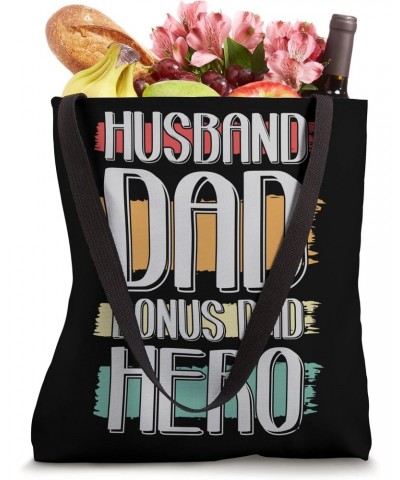 Husband Bonus Dad Hero Fathers Day Funny Retro Bonus Dad Tote Bag $12.04 Totes