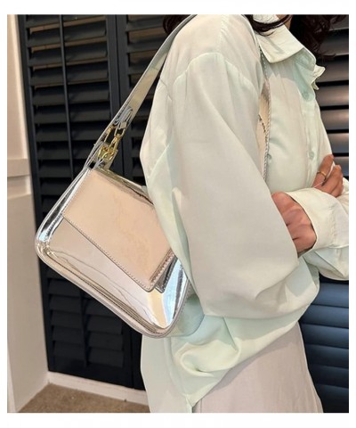 Women's Hobo Bag PU Leather Shoulder Bag Glossy Handbag Underarm Purse Top Handle Satchels Small Totes B-silver $20.79 Totes