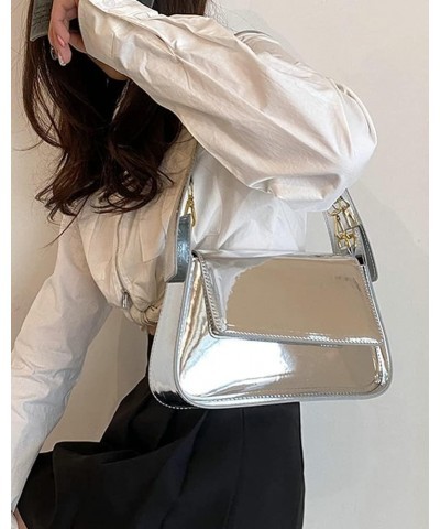 Women's Hobo Bag PU Leather Shoulder Bag Glossy Handbag Underarm Purse Top Handle Satchels Small Totes B-silver $20.79 Totes