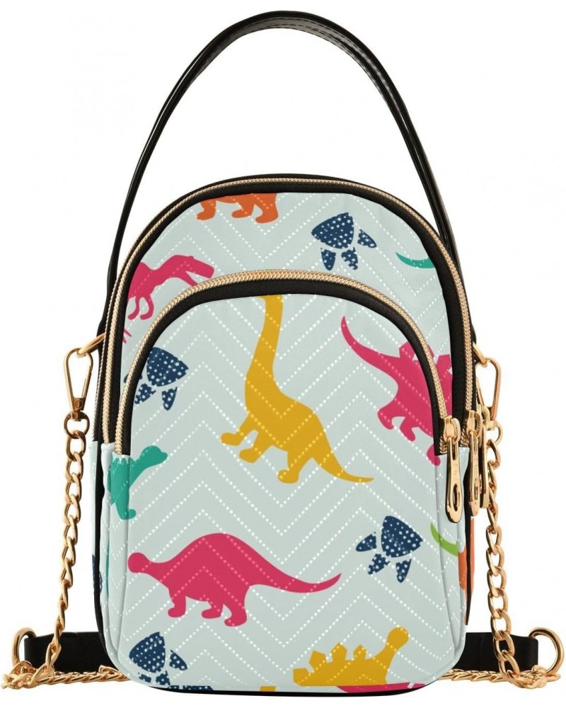 Colorful Dinosaurs Cartoon Small Crossbody Bag Functional Multi Pocket Bag Shoulder Handbag $11.89 Crossbody Bags