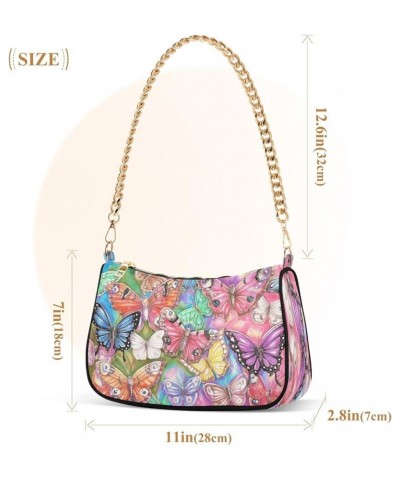 Beautiful Purple Lavender Shoulder Bag Gift for Women Cute Tote Handbag with Zipper Closure Colorful Butterfly $16.49 Shoulde...