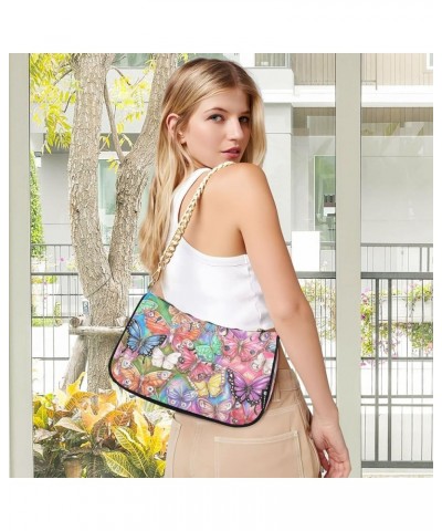 Beautiful Purple Lavender Shoulder Bag Gift for Women Cute Tote Handbag with Zipper Closure Colorful Butterfly $16.49 Shoulde...