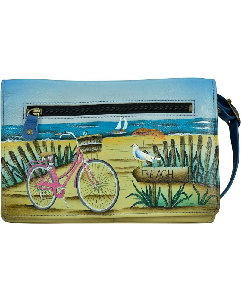 Hand Painted Women's Leather Organizer Wallet on a String Beach Day $54.80 Wallets