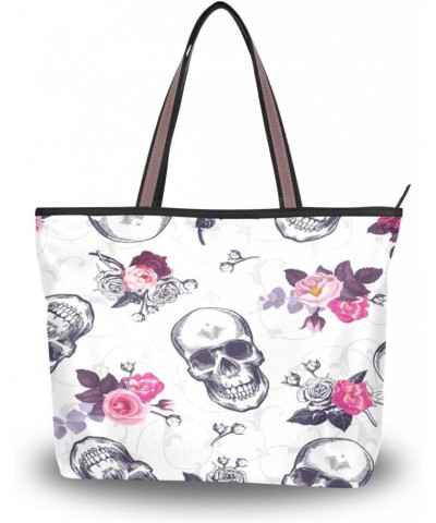 Womens Tote Bag, Human Skulls Vintage Backdrop Ladies Zip Shoulder Handbags $13.91 Shoulder Bags