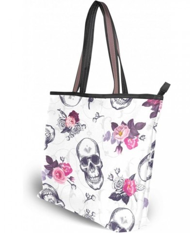 Womens Tote Bag, Human Skulls Vintage Backdrop Ladies Zip Shoulder Handbags $13.91 Shoulder Bags