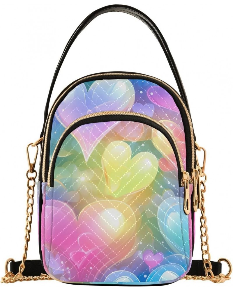 Colorful Heart Bubble Crossbody Bag for Women Cell Phone Purse Wallet with Removable Chain Shoulder Handbag for Work Phone Tr...