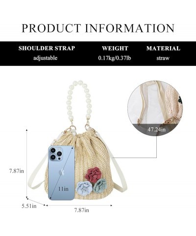 Straw Bucket Bag for Women, Summer Straw Beach Bag Woven Bucket Bag Drawstring Purses Hobo Handbag for Vacation (D Khaki) A K...