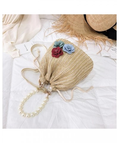 Straw Bucket Bag for Women, Summer Straw Beach Bag Woven Bucket Bag Drawstring Purses Hobo Handbag for Vacation (D Khaki) A K...