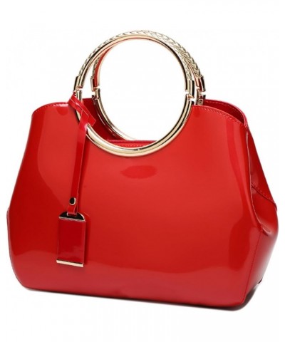 Top Handle Satchel Bag for Women PU Patent Leather Elegant Gloss Tote Shoulder Bag Classic Evening Handbag and Purse A / Red ...