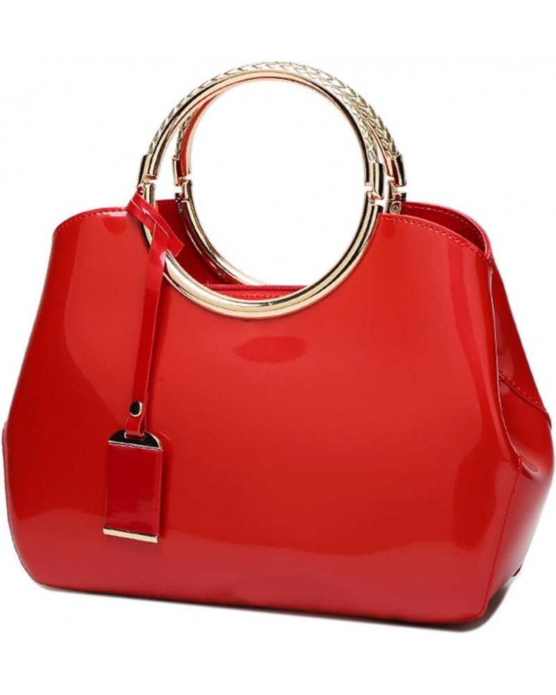 Top Handle Satchel Bag for Women PU Patent Leather Elegant Gloss Tote Shoulder Bag Classic Evening Handbag and Purse A / Red ...