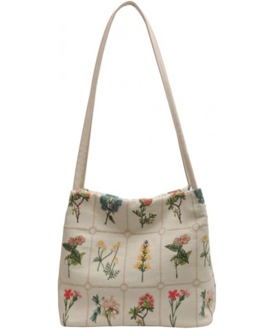 Coquette Hobo Bag for Women Canvas Aesthetic Tote Bag Fashion Floral Embroidered Shoulder Handbag With Buckle Closure White $...