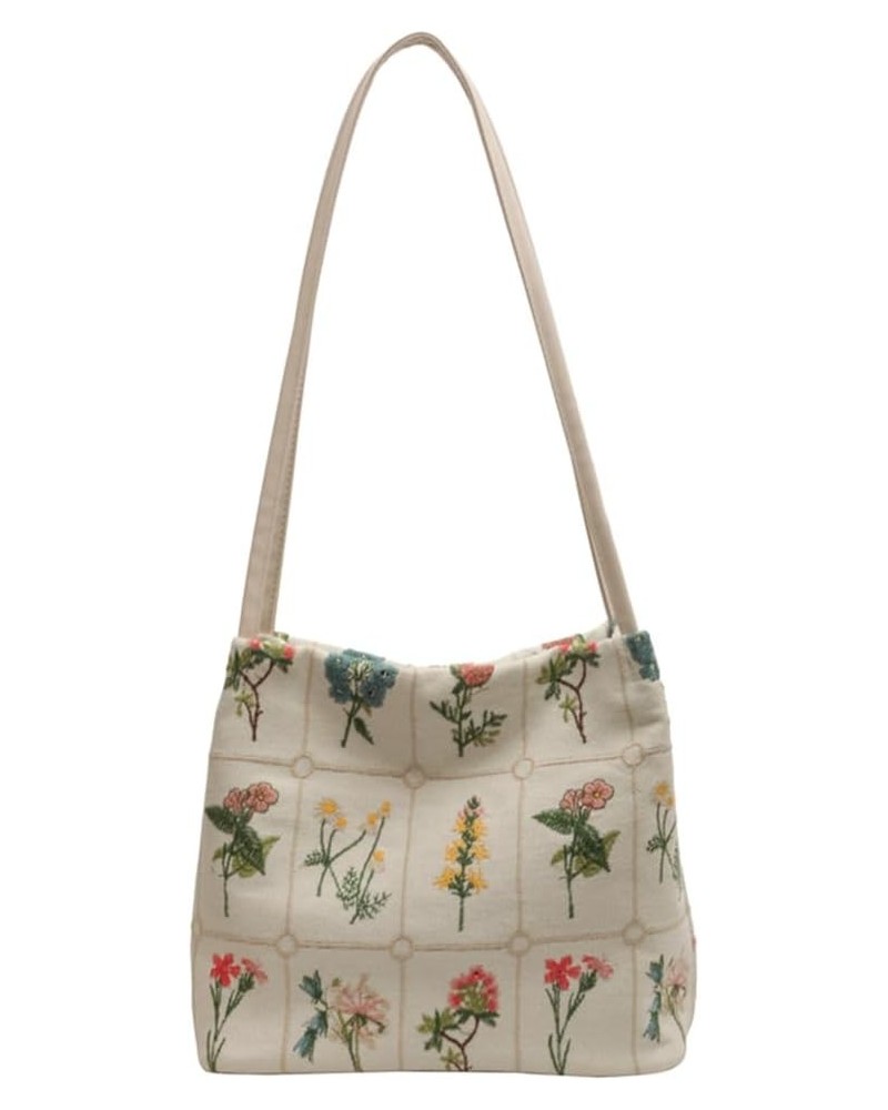 Coquette Hobo Bag for Women Canvas Aesthetic Tote Bag Fashion Floral Embroidered Shoulder Handbag With Buckle Closure White $...