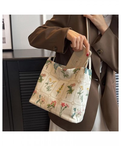 Coquette Hobo Bag for Women Canvas Aesthetic Tote Bag Fashion Floral Embroidered Shoulder Handbag With Buckle Closure White $...