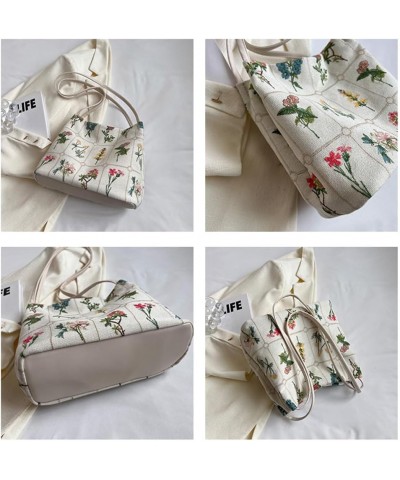 Coquette Hobo Bag for Women Canvas Aesthetic Tote Bag Fashion Floral Embroidered Shoulder Handbag With Buckle Closure White $...