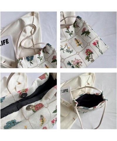 Coquette Hobo Bag for Women Canvas Aesthetic Tote Bag Fashion Floral Embroidered Shoulder Handbag With Buckle Closure White $...