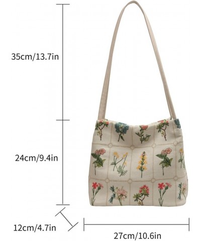 Coquette Hobo Bag for Women Canvas Aesthetic Tote Bag Fashion Floral Embroidered Shoulder Handbag With Buckle Closure White $...