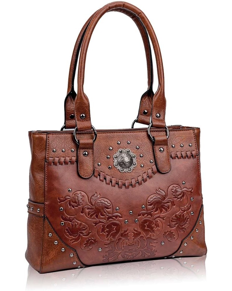 Tote Bag for Women Large Western Purse Ladies Top Handle Shoulder Handbags Vintage Embossed Concho Studs Light Coffee $30.63 ...