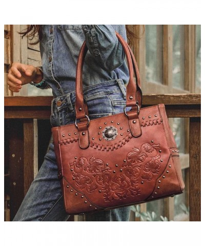 Tote Bag for Women Large Western Purse Ladies Top Handle Shoulder Handbags Vintage Embossed Concho Studs Light Coffee $30.63 ...