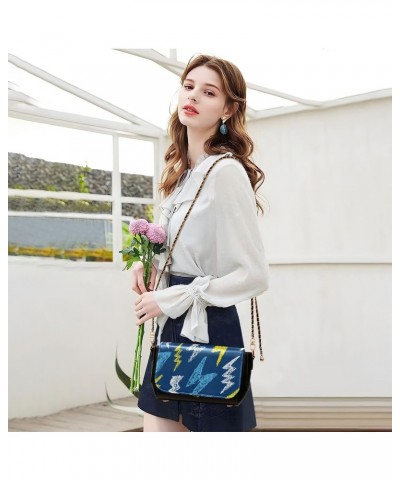 Blue White Lightning PU Leather Crossbody Handbag for Women Shoulder Purse with Adjustable Metal Chain Waterproof Crossbody P...