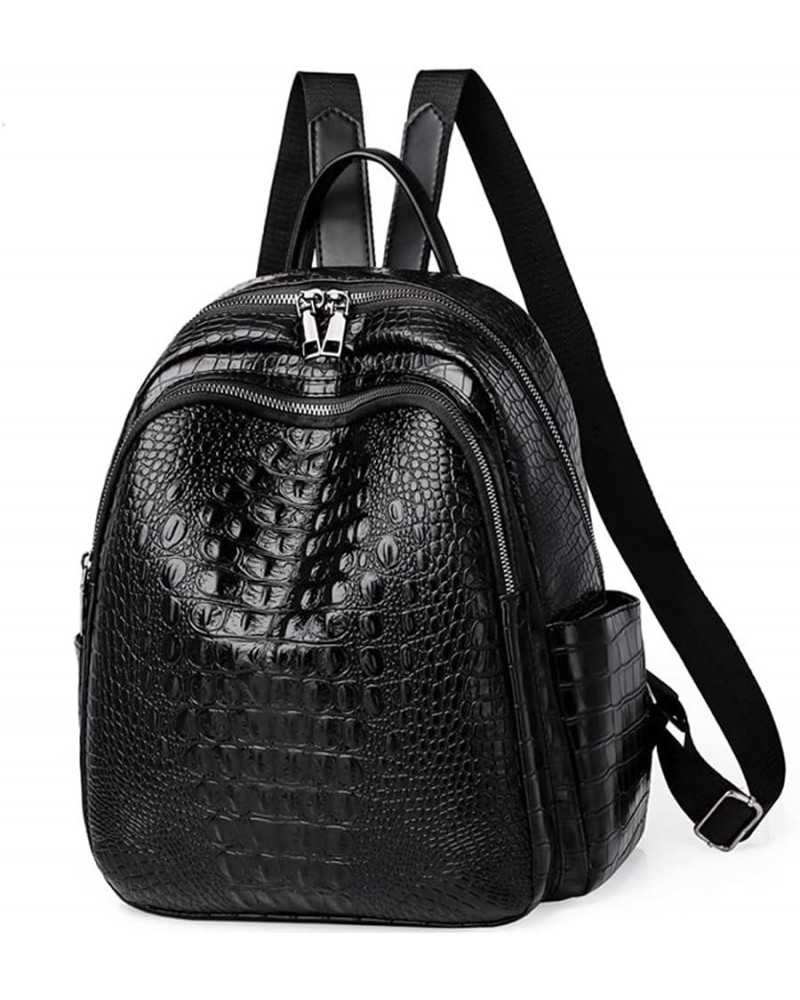 Women Backpack Purse PU Leather Crocodile Pattern Double Zipper Pull Bags Casual Backpacks Shoulder Bags-Black Black $27.64 B...