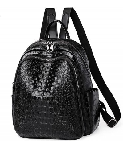 Women Backpack Purse PU Leather Crocodile Pattern Double Zipper Pull Bags Casual Backpacks Shoulder Bags-Black Black $27.64 B...