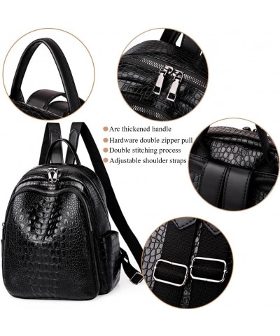 Women Backpack Purse PU Leather Crocodile Pattern Double Zipper Pull Bags Casual Backpacks Shoulder Bags-Black Black $27.64 B...