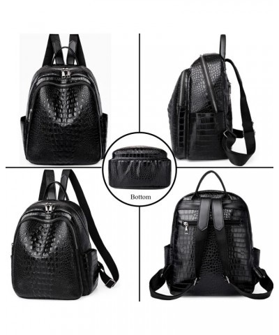 Women Backpack Purse PU Leather Crocodile Pattern Double Zipper Pull Bags Casual Backpacks Shoulder Bags-Black Black $27.64 B...