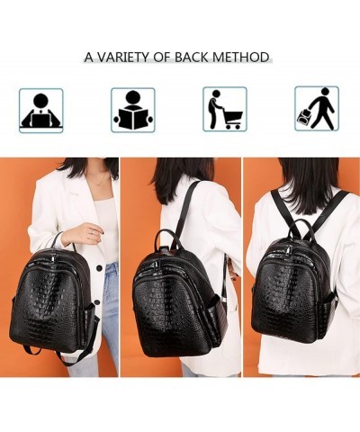 Women Backpack Purse PU Leather Crocodile Pattern Double Zipper Pull Bags Casual Backpacks Shoulder Bags-Black Black $27.64 B...