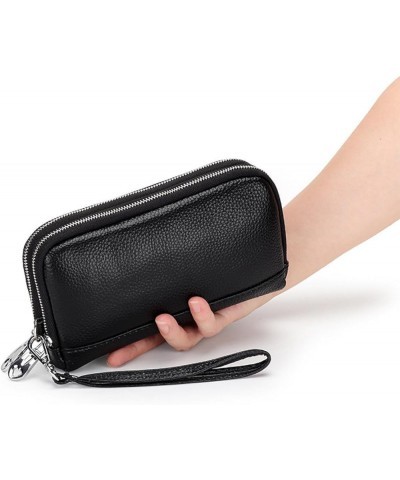 Double Zipper Clutch Bag, Multi-functional Women's Head Layer Cowhide Wallet, Cell Phone Bag, Genuine Leather Clutch Bag Burg...