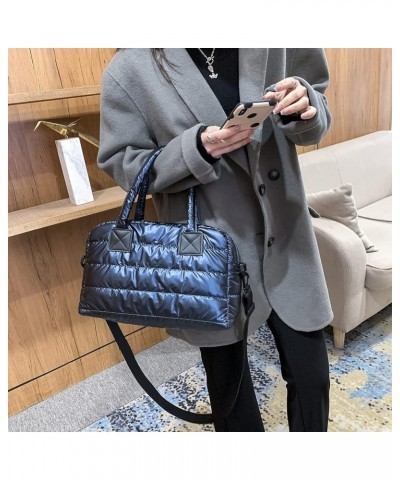 Puffer Tote Bag for Women, Quilted Cotton Padd signer, nter n Padd Shoulr Bag th Adjustable Strap-Blk Blue $14.04 Totes